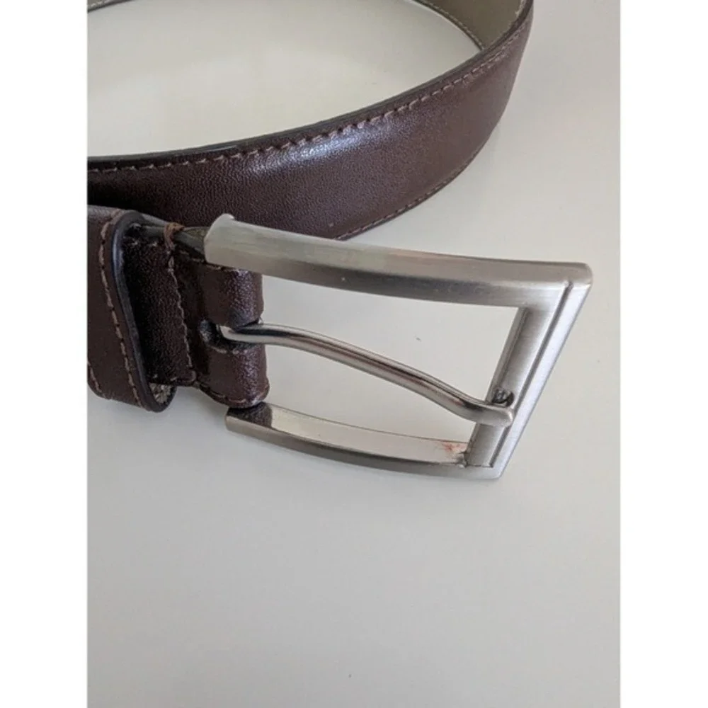Men's Brown Italian Leather Belt with Silver Buckle Size 36 Dress Casual‎
